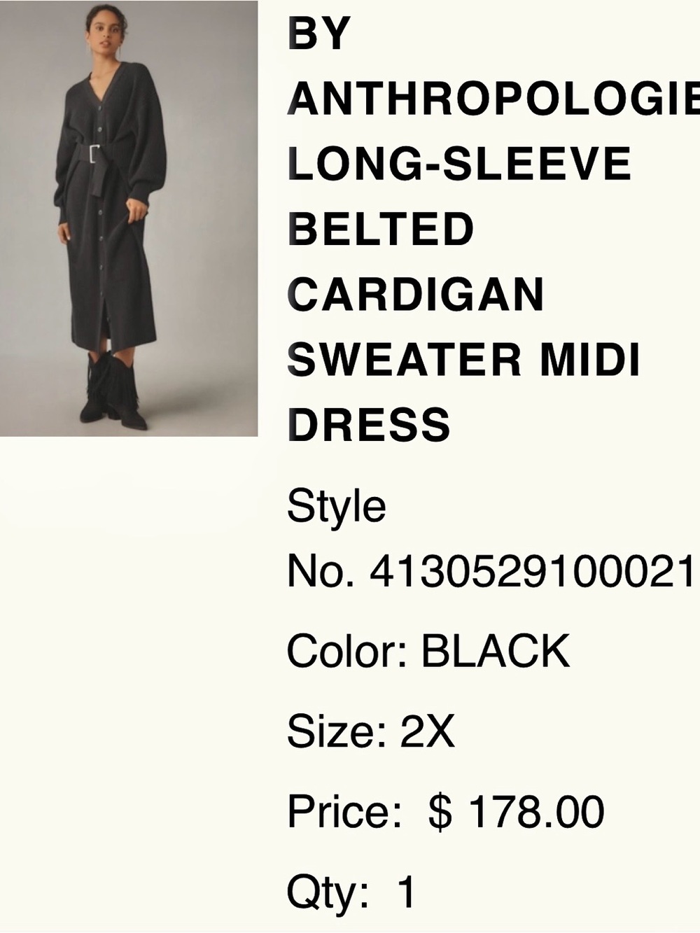 Anthropologie/Black Rib-Knit/Sweater/Button-Front Cardigan Dress/Coat/NWT! - Picture 2 of 15